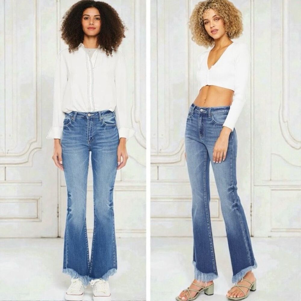 Kancan High Rise Ankle Bootcut Jeans Medium Wash Frayed Hem 13/30 NWT - Picture 5 of 12